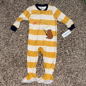 Carter's Yellow and White Striped Footie with Bear Design